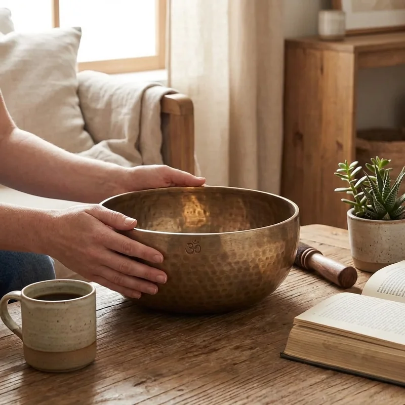 Hammered Bronze Singing Bowl — 8-Inch Om Resonance Set - 4