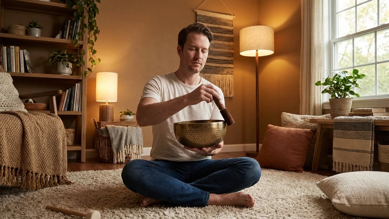 Hammered Bronze Singing Bowl — 8-Inch Om Resonance Set - 5